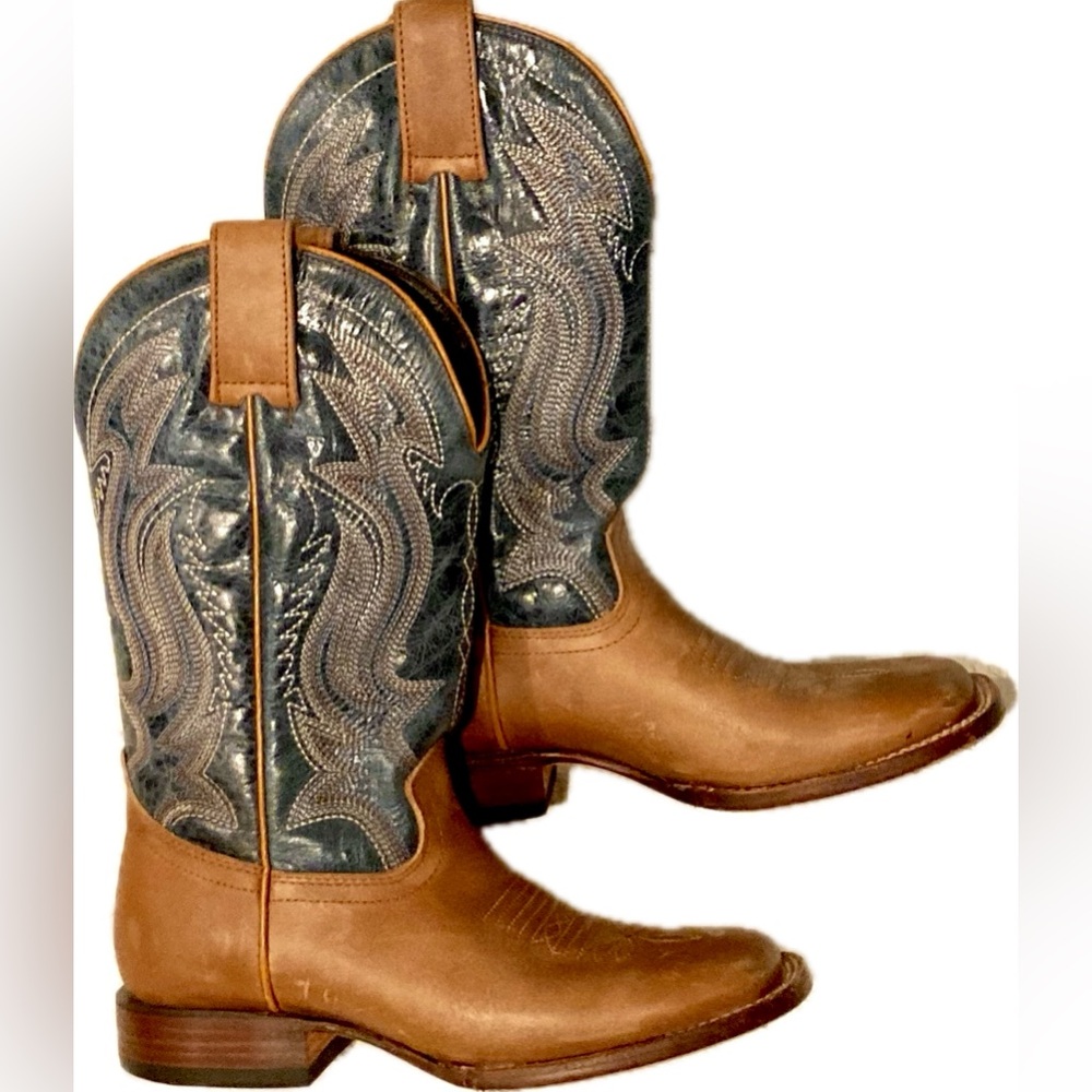 J.B. Dillon Reserve Embroidered Leather Women's Blue & Brown Cowboy Boots sz 6